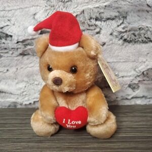Vintage Russ Bearie Luv Pets I LOVE YOU Red Heart Teddy Bear Santa Hat #320 Tags